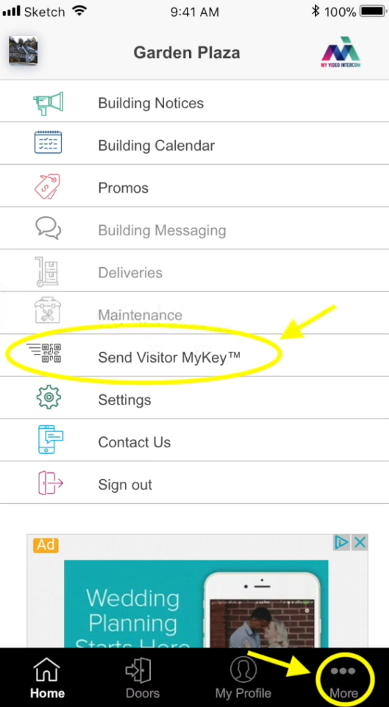 mvi app instructions to send visitor mykey