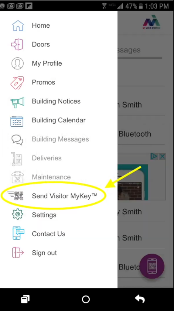 mvi app instructions to send visitor mykey